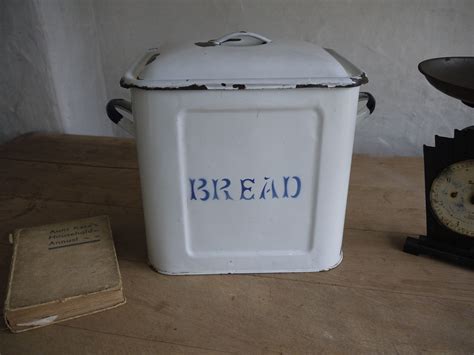 blue white metal bread box made by hazelquist|Blue and White Bread Box .